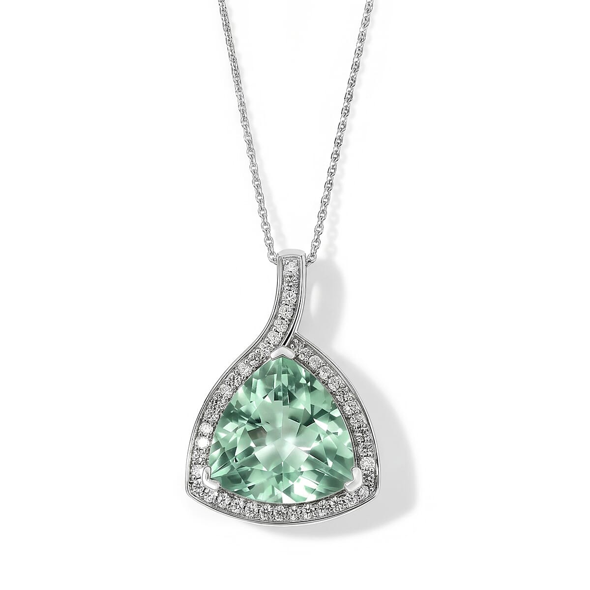 D'Joy Mint Green Fluorite and White Zircon 10.50 ctw Pendant Necklace in Rhodium Over Sterling Silver 20 Inches