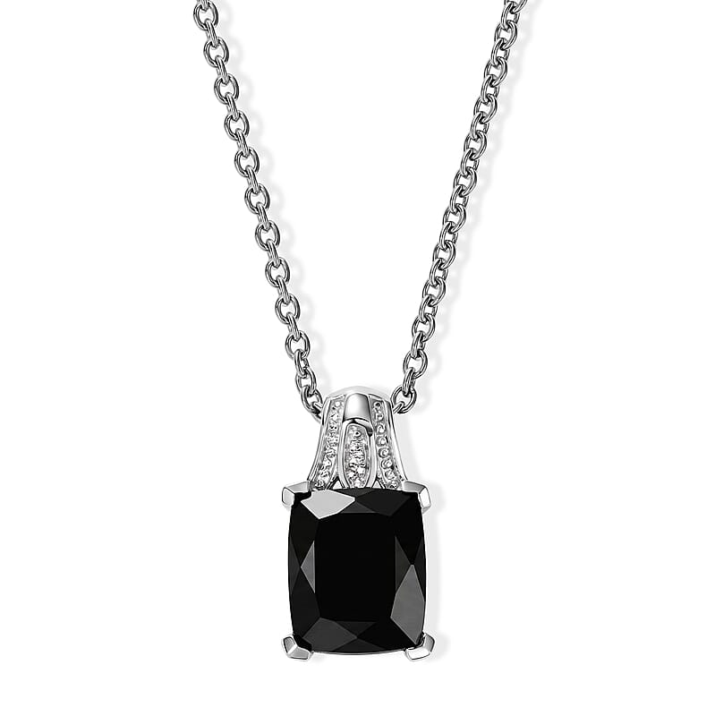 EverTrue Australian Black Tourmaline and White Zircon 3.50 ctw Pendant in Platinum Bond with Stainless Steel Necklace (20 Inches)