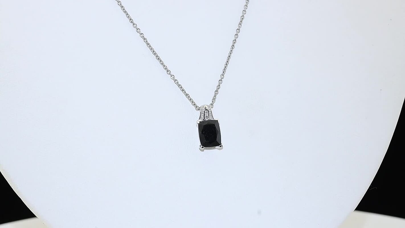 EverTrue Australian Black Tourmaline, White Zircon Pendant in Platinum Bond with Stainless Steel Necklace (20 Inches) 3.50 ctw