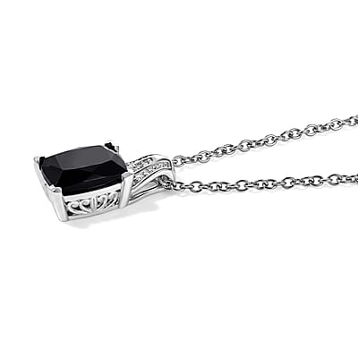 EverTrue Australian Black Tourmaline and White Zircon 3.50 ctw Pendant in Platinum Bond with Stainless Steel Necklace (20 Inches)