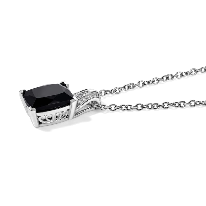 EverTrue Australian Black Tourmaline and White Zircon 3.50 ctw Pendant in Platinum Bond with Stainless Steel Necklace (20 Inches)