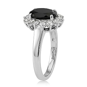 EverTrue Thai Black Spinel and White Zircon 5.90 ctw Ring (Size 6.0) and Pendant in Platinum Bond with Stainless Steel Necklace (20 Inches)