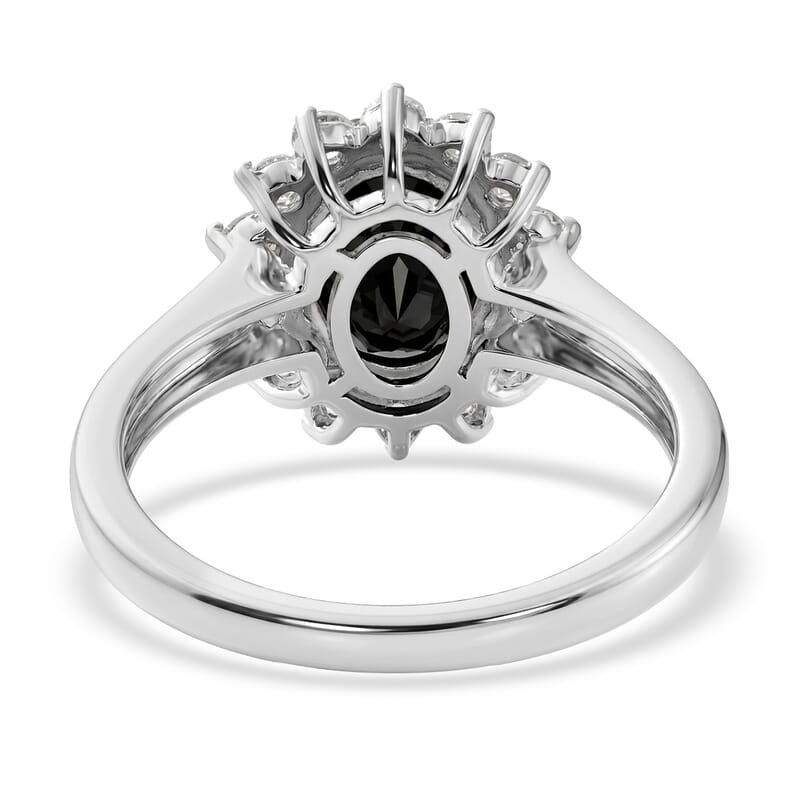 EverTrue Thai Black Spinel and White Zircon 5.90 ctw Ring (Size 6.0) and Pendant in Platinum Bond with Stainless Steel Necklace (20 Inches)