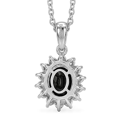 EverTrue Thai Black Spinel and White Zircon 5.90 ctw Ring (Size 6.0) and Pendant in Platinum Bond with Stainless Steel Necklace (20 Inches)