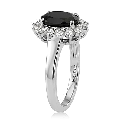 EverTrue Thai Black Spinel and White Zircon 5.90 ctw Ring (Size 8.0) and Pendant in Platinum Bond with Stainless Steel Necklace (20 Inches)