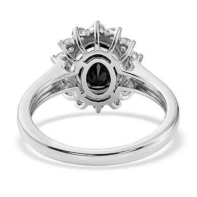 EverTrue Thai Black Spinel and White Zircon 5.90 ctw Ring (Size 8.0) and Pendant in Platinum Bond with Stainless Steel Necklace (20 Inches)