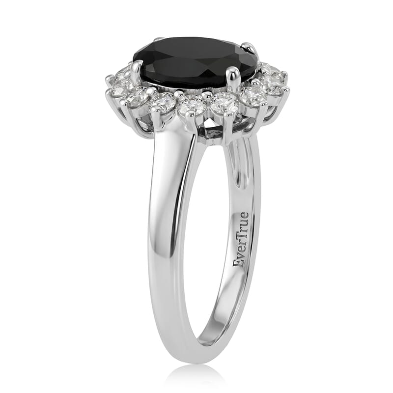 EverTrue Thai Black Spinel and White Zircon 5.90 ctw Ring (Size 10.0) and Pendant in Platinum Bond with Stainless Steel Necklace (20 Inches)