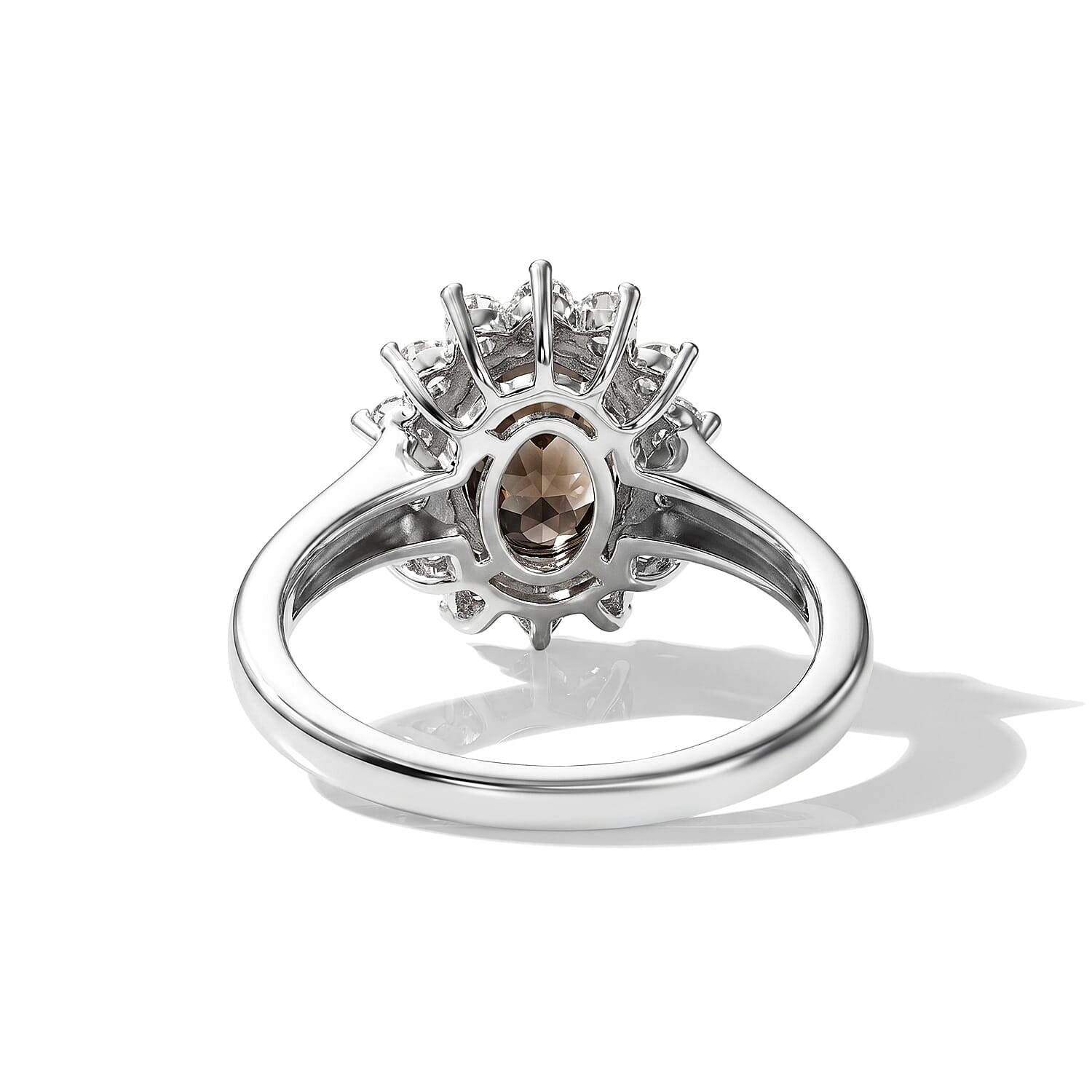 EverTrue Brazilian Smoky Quartz and White Zircon 4.85 ctw Ring (Size 8.00) and Pendant in Platinum Bond with Stainless Steel Necklace 20 Inches