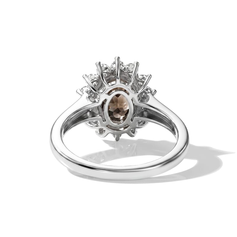 EverTrue Brazilian Smoky Quartz and White Zircon 4.85 ctw Ring (Size 8.00) and Pendant in Platinum Bond with Stainless Steel Necklace 20 Inches