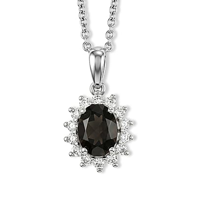 EverTrue Brazilian Smoky Quartz and White Zircon 4.85 ctw Ring (Size 8.00) and Pendant in Platinum Bond with Stainless Steel Necklace 20 Inches