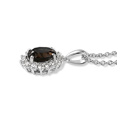 EverTrue Brazilian Smoky Quartz and White Zircon 4.85 ctw Ring (Size 8.00) and Pendant in Platinum Bond with Stainless Steel Necklace 20 Inches
