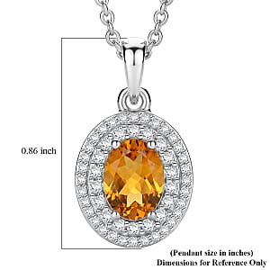 EverTrue Serra Gaucha Citrine and White Zircon 1.60 ctw Pendant in Platinum Bond with Stainless Steel Necklace 20 Inches