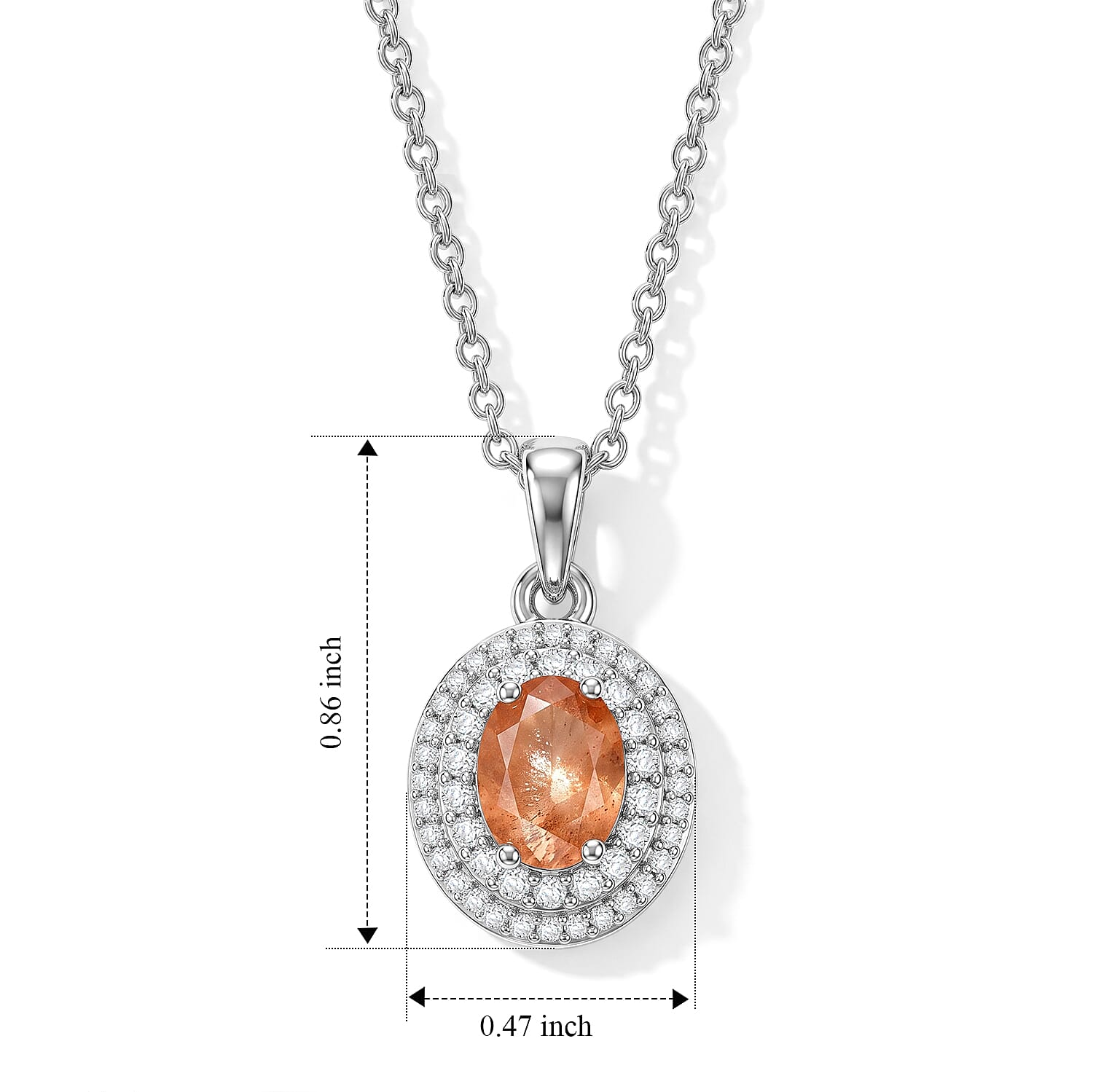 EverTure Tanzanian Sun Stone and White Zircon 1.60 ctw Pendant in Platinum Bond with Stainless Steel Necklace 20 Inches