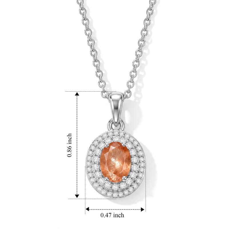 EverTure Tanzanian Sun Stone and White Zircon 1.60 ctw Pendant in Platinum Bond with Stainless Steel Necklace 20 Inches
