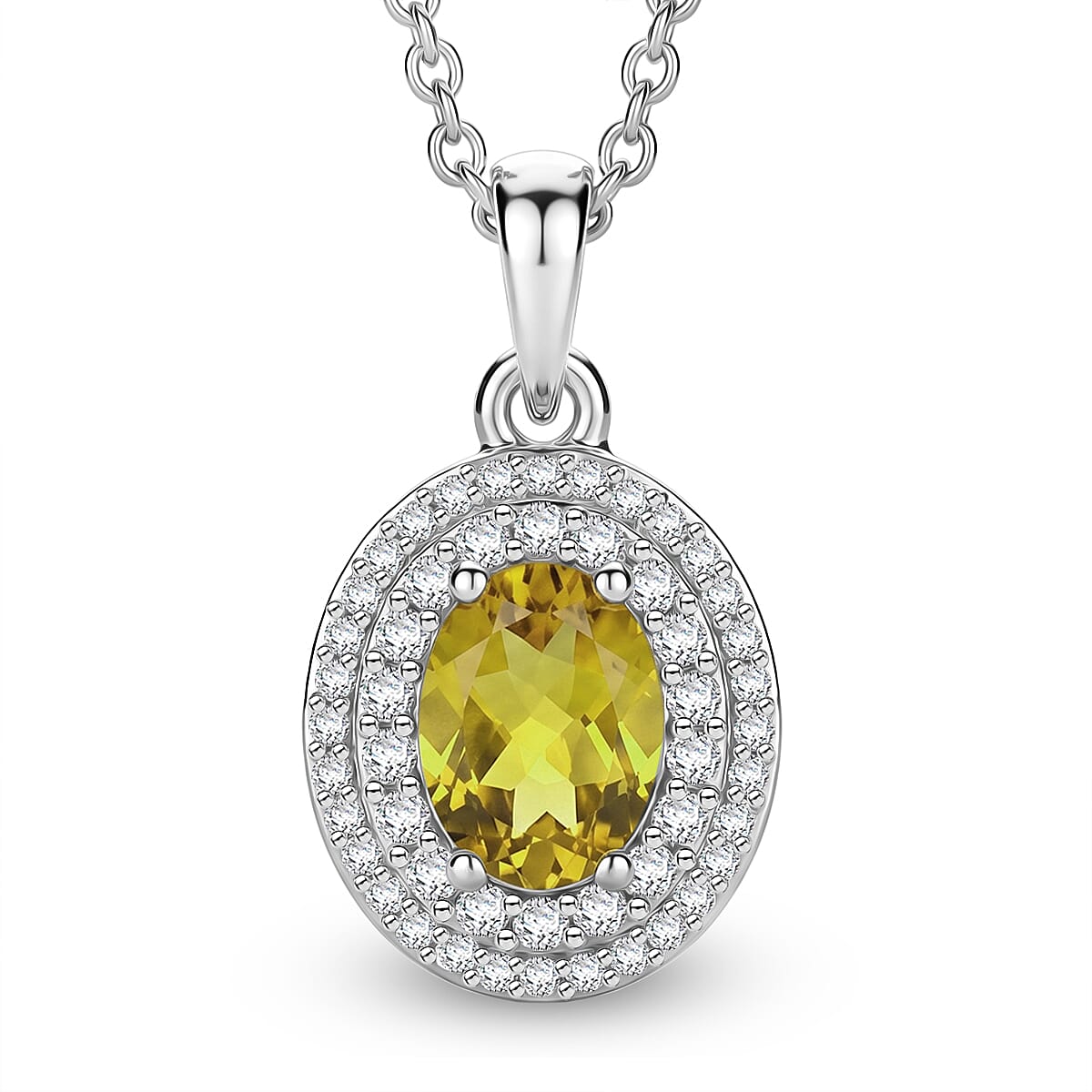 EverTrue Yellow Beryl and White Zircon 1.60 ctw Pendant in Platinum Bond with Stainless Steel Necklace (20 Inches)