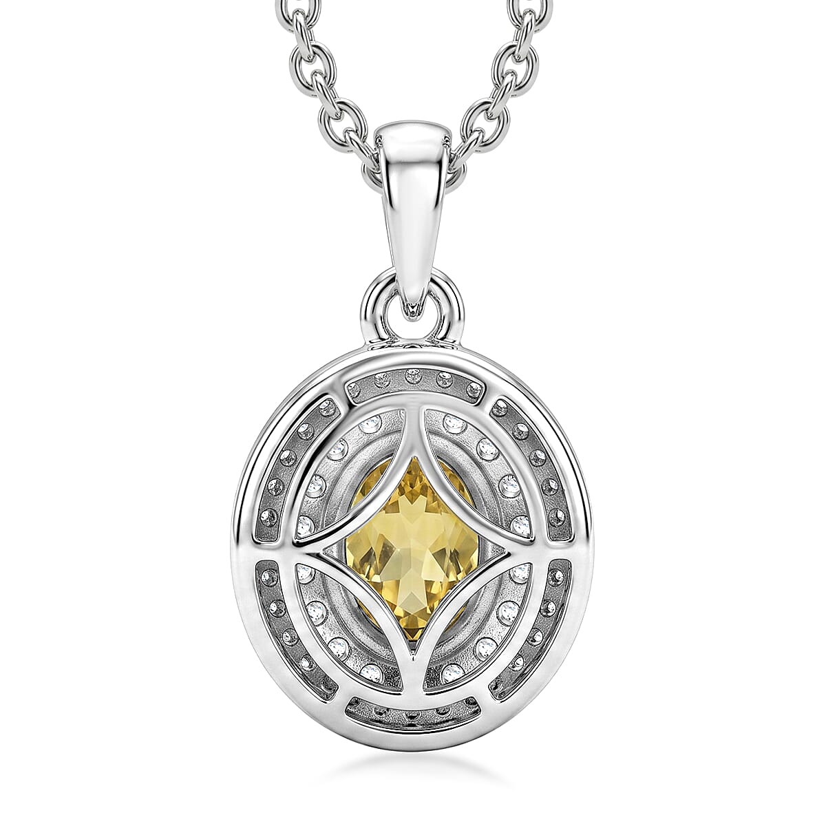 EverTrue Yellow Beryl and White Zircon 1.60 ctw Pendant in Platinum Bond with Stainless Steel Necklace (20 Inches)