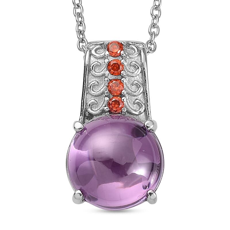 EverTrue Simulated Amethyst Color and Orange Diamond Pendant Necklace in Stainless Steel 20 Inches