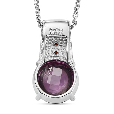 EverTrue Simulated Amethyst Color and Orange Diamond Pendant Necklace in Stainless Steel 20 Inches