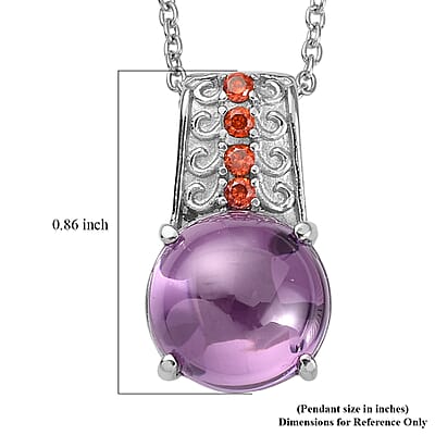 EverTrue Simulated Amethyst Color and Orange Diamond Pendant Necklace in Stainless Steel 20 Inches