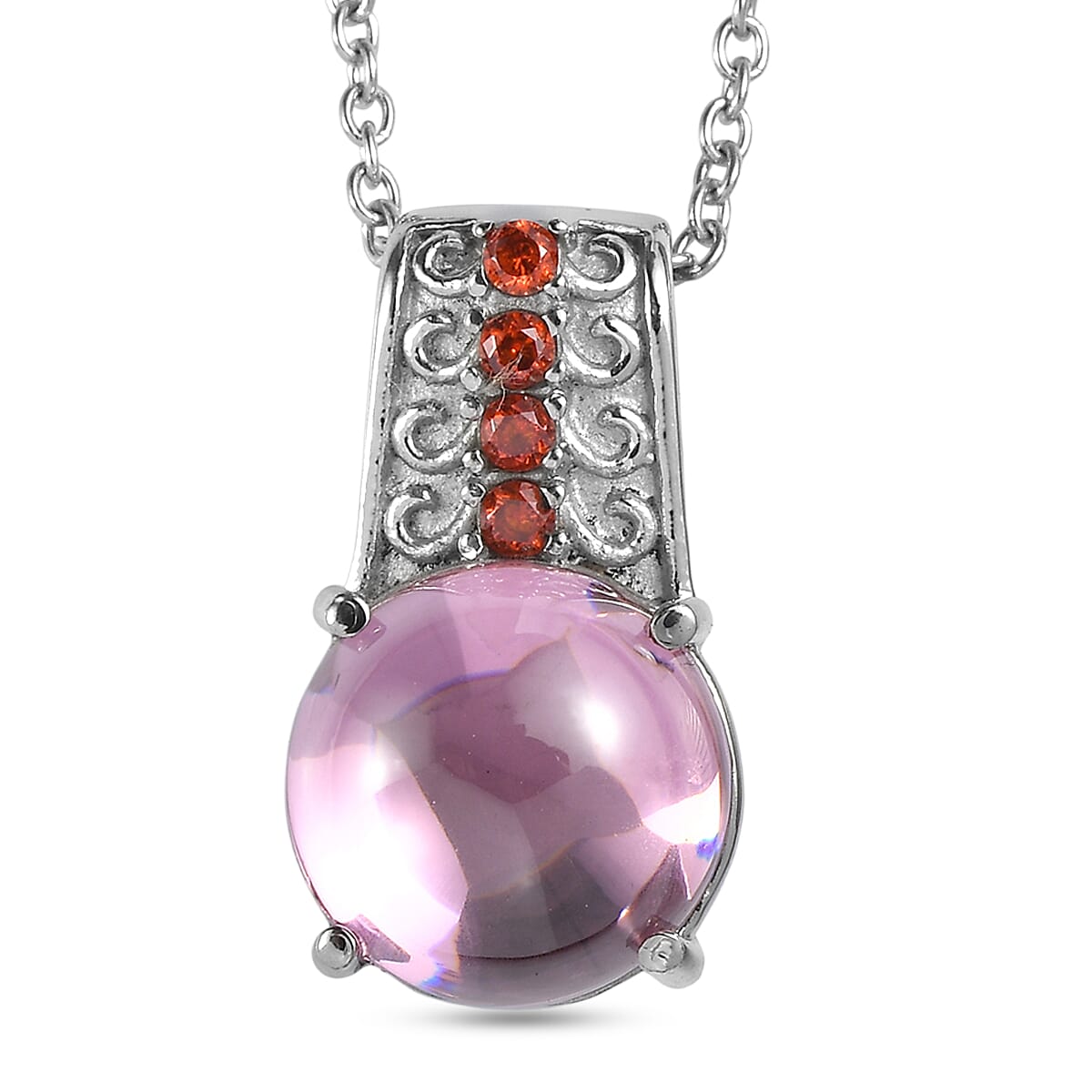 EverTrue Simulated Pink and Orange Diamond Pendant Necklace in Stainless Steel 20 Inches
