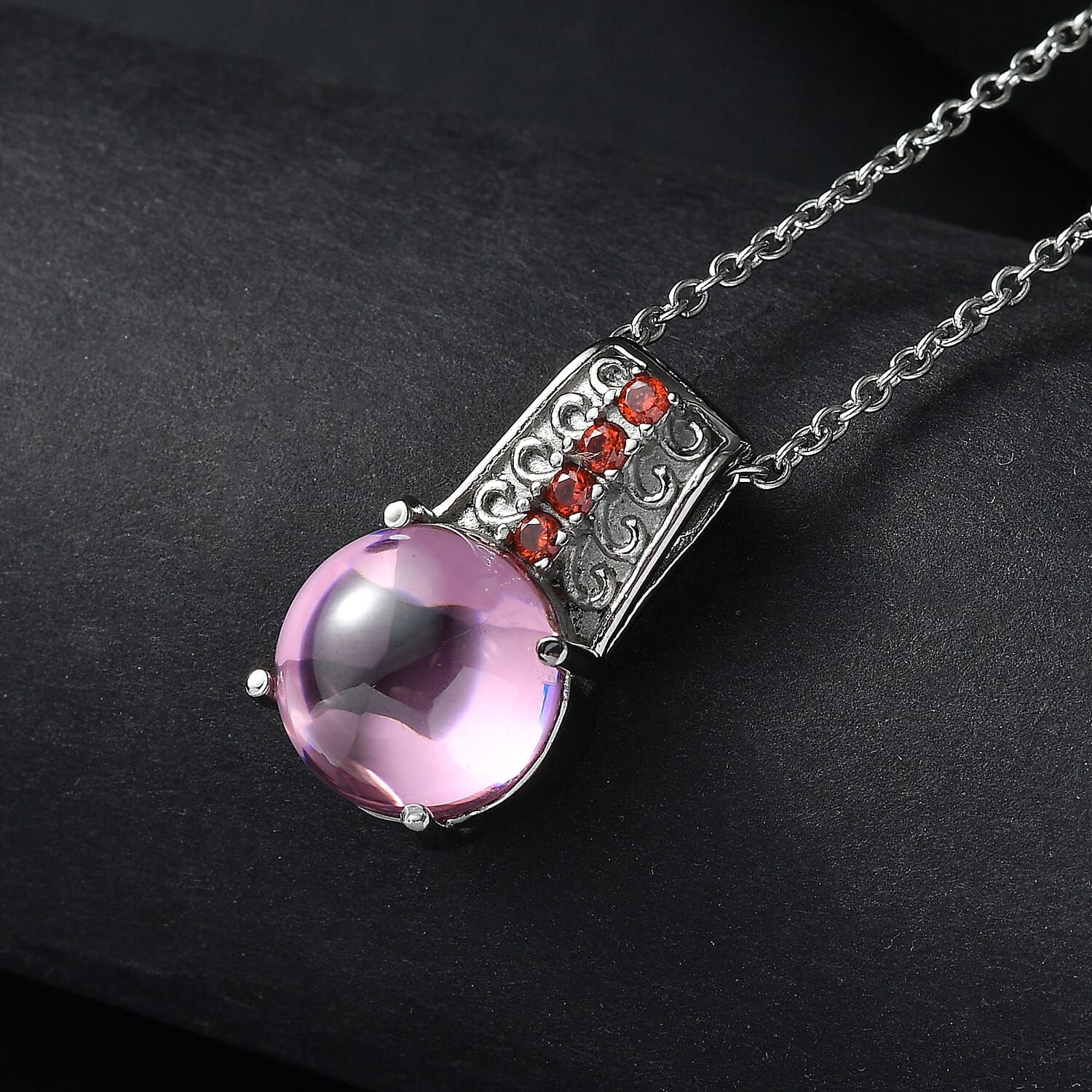 EverTrue Simulated Pink and Orange Diamond Pendant Necklace in Stainless Steel 20 Inches
