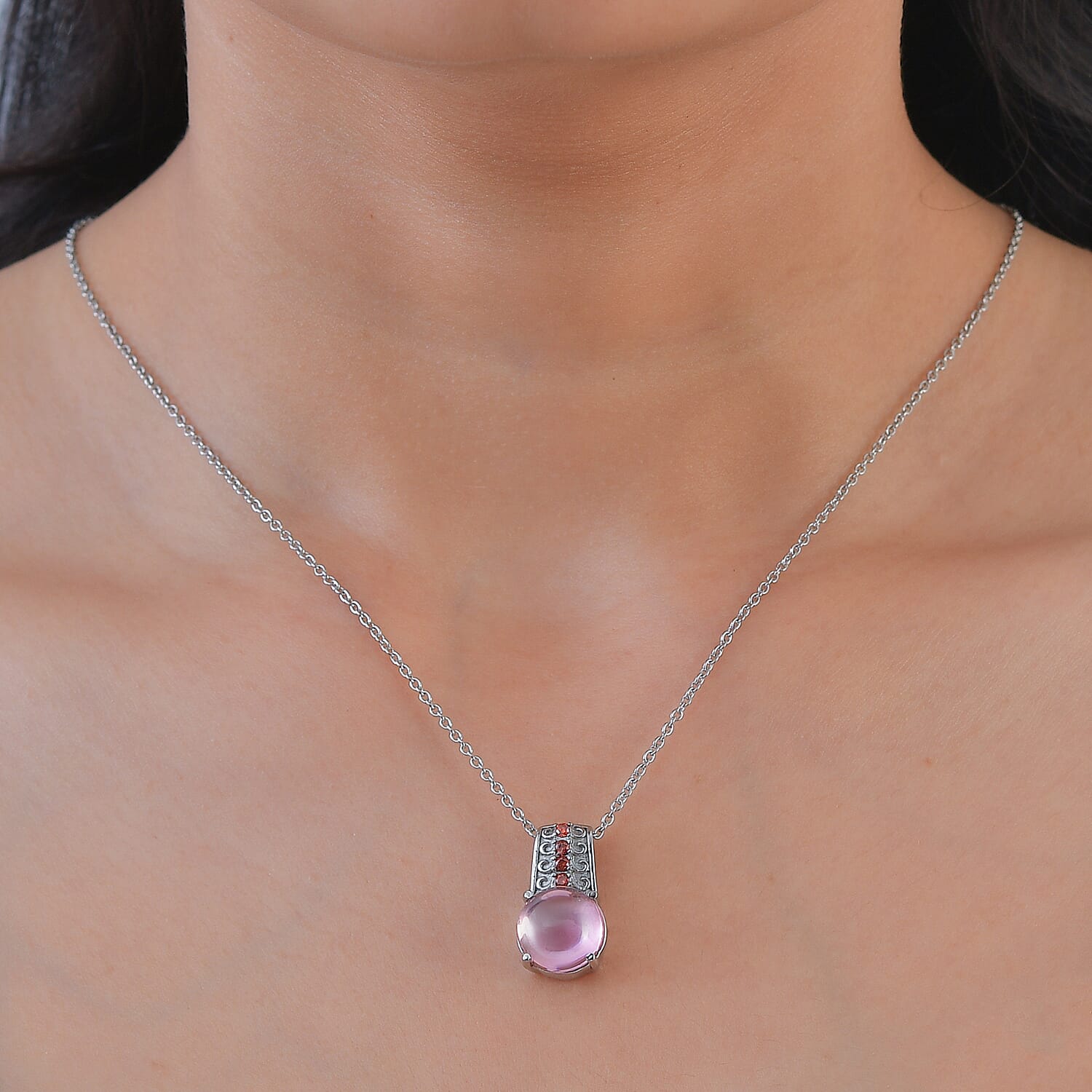 EverTrue Simulated Pink and Orange Diamond Pendant Necklace in Stainless Steel 20 Inches