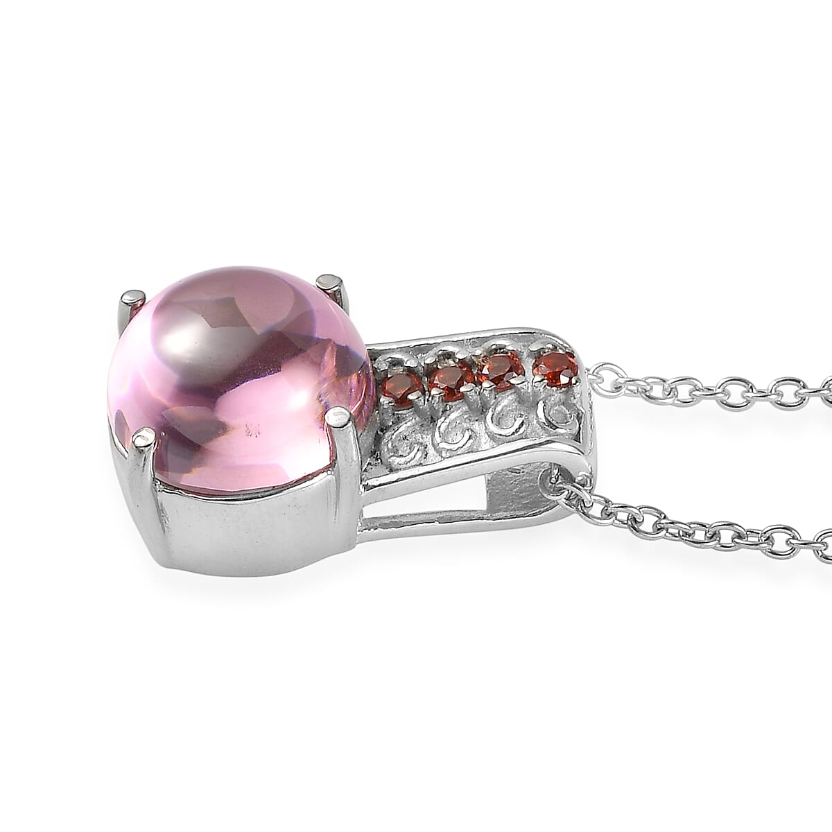 EverTrue Simulated Pink and Orange Diamond Pendant Necklace in Stainless Steel 20 Inches