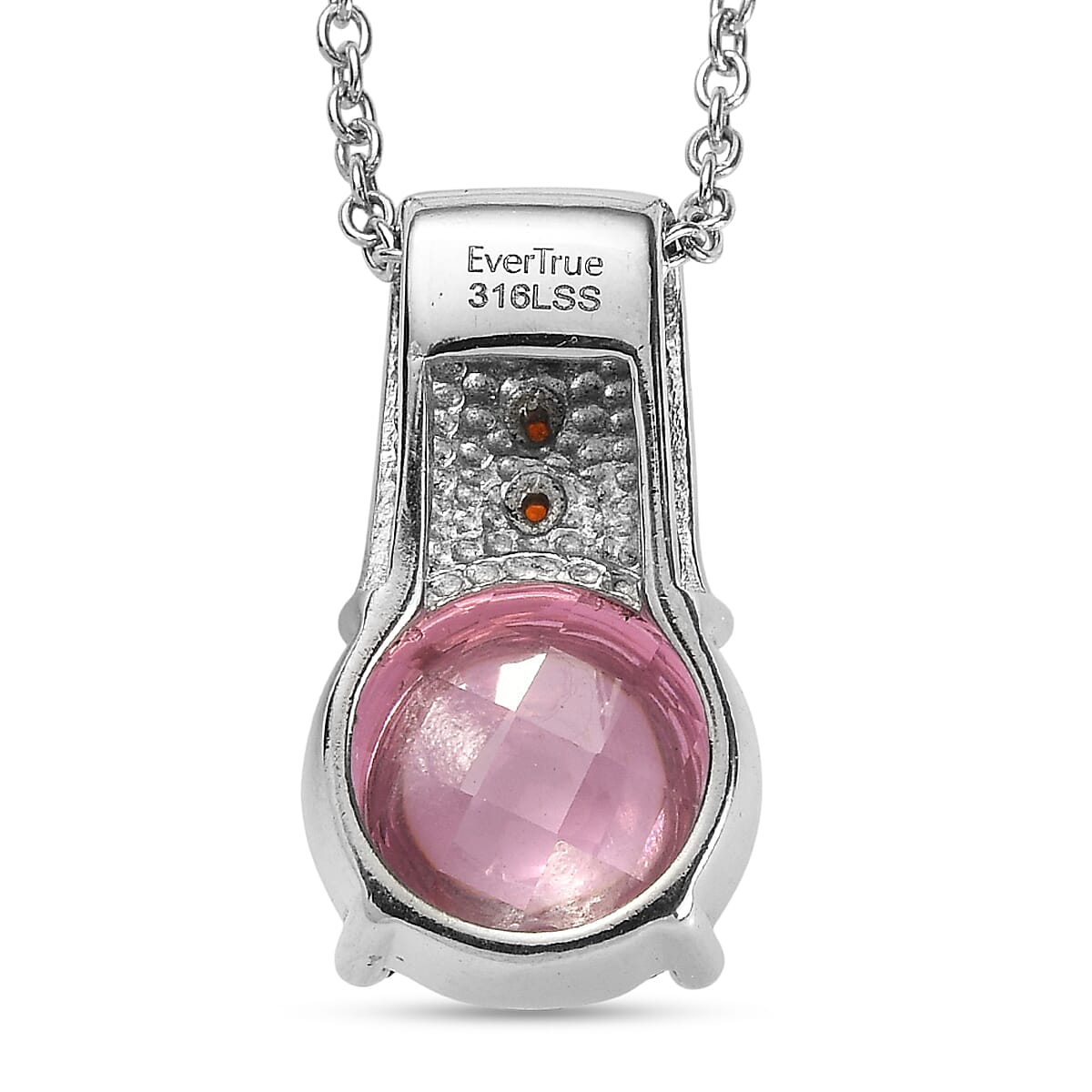 EverTrue Simulated Pink and Orange Diamond Pendant Necklace in Stainless Steel 20 Inches