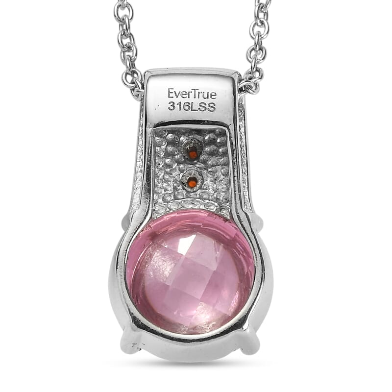 EverTrue Simulated Pink and Orange Diamond Pendant Necklace in Stainless Steel 20 Inches