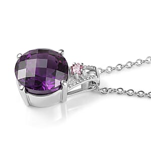 EverTrue Simulated Amethyst Color and Pink Diamond Pendant Necklace in Stainless Steel 20 Inches 