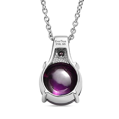 EverTrue Simulated Amethyst Color and Pink Diamond Pendant Necklace in Stainless Steel 20 Inches
