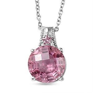 EverTrue Simulated Pink Diamond Pendant Necklace in Stainless Steel 20 Inches 