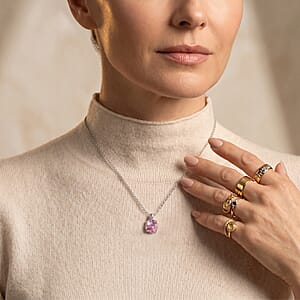 EverTrue Simulated Pink Diamond Pendant Necklace in Stainless Steel 20 Inches 