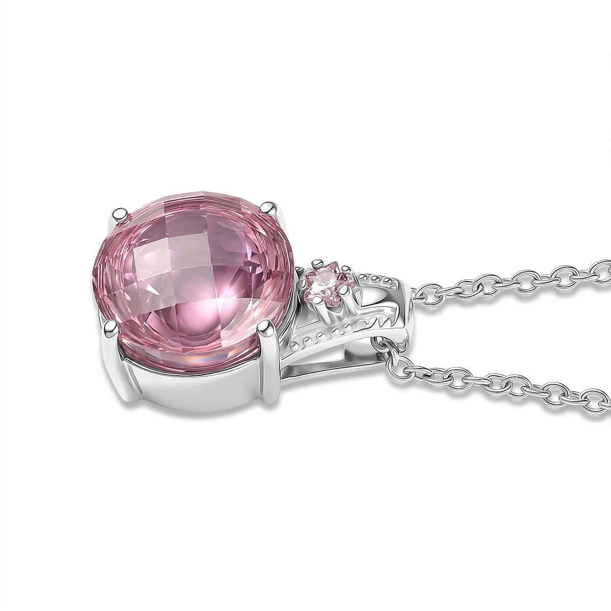 EverTrue Simulated Pink Diamond Pendant Necklace in Stainless Steel 20 Inches  image number 3
