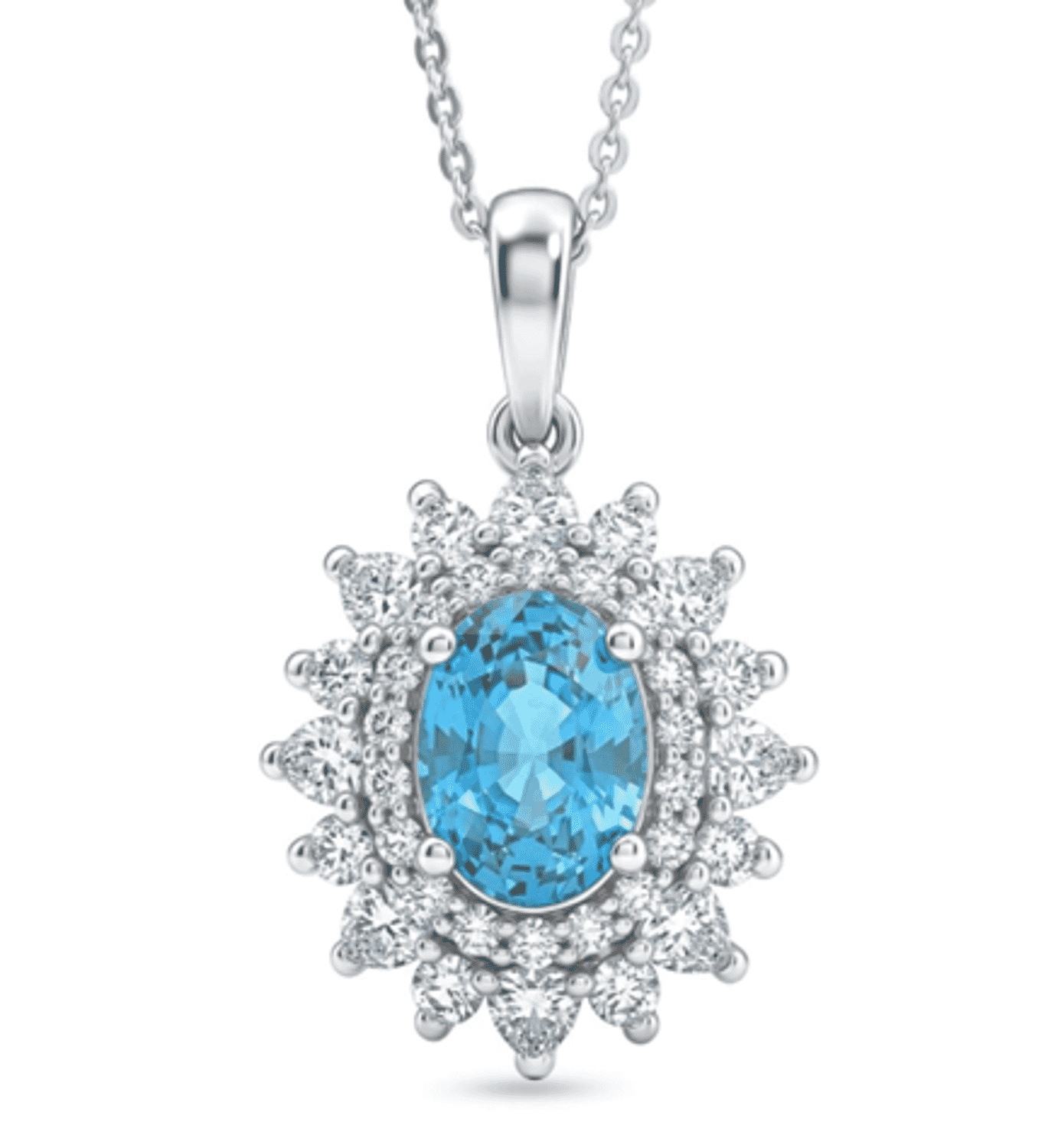Certified & Appraised D'Joy Premium Cambodian Blue Zircon and Moissanite 3.58 ctw Pendant Necklace (20 Inches) in Rhodium Over S