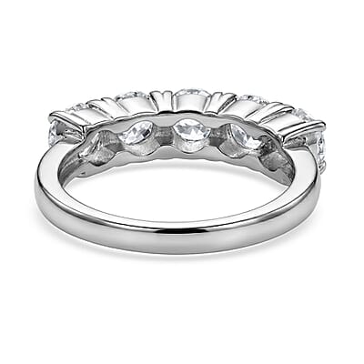 EverTrue Simulated Diamond Hoop Earrings and Half Eternity Band Ring (Size 6) in Stainless Steel