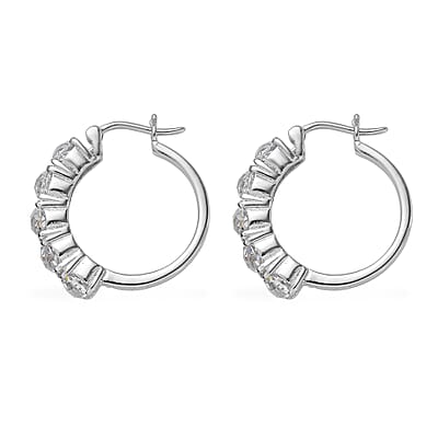 EverTrue Simulated Diamond Hoop Earrings and Half Eternity Band Ring (Size 6) in Stainless Steel