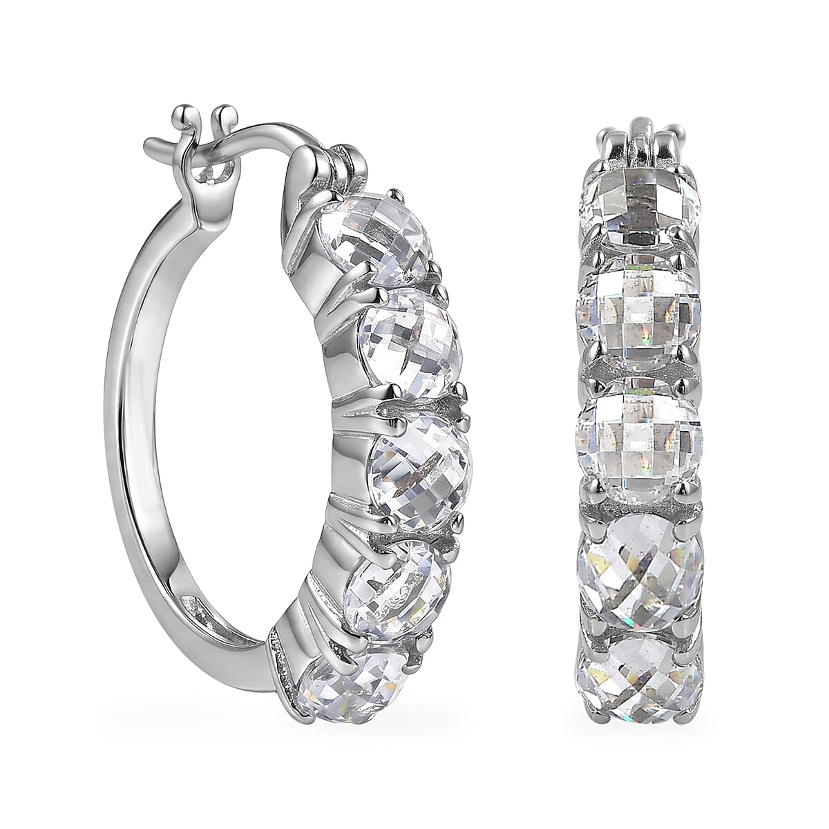 EverTrue Simulated Diamond Hoop Earrings and Half Eternity Band Ring (Size 9) in Stainless Steel