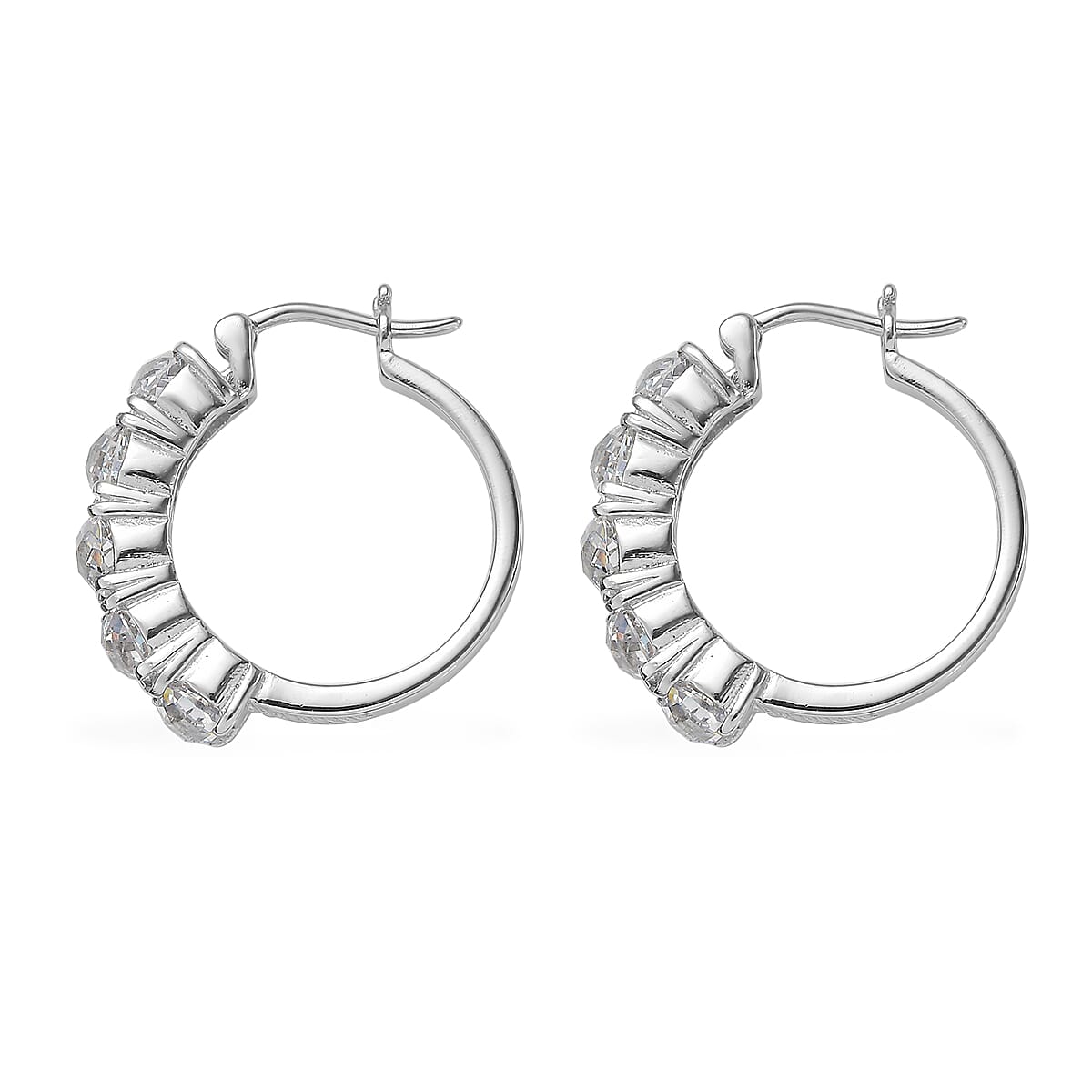 EverTrue Simulated Diamond Hoop Earrings and Half Eternity Band Ring (Size 9) in Stainless Steel