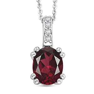 D'Joy Orissa Rhodolite Garnet and White Zircon Pendant Necklace in Rhodium Over Sterling Silver 20 Inches 2.30 ctw