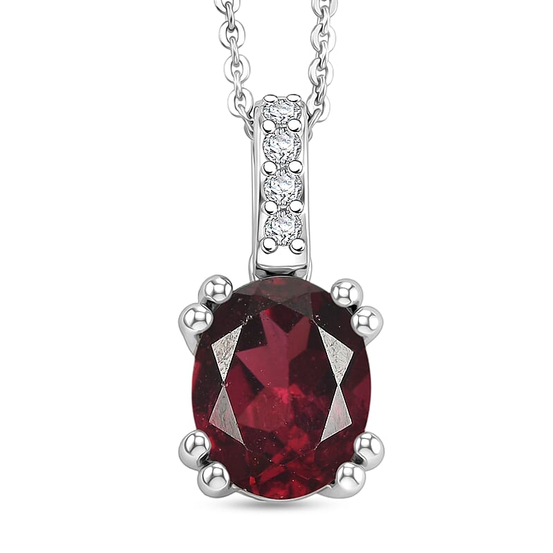 D'Joy Orissa Rhodolite Garnet and White Zircon 2.30 ctw Pendant Necklace in Rhodium Over Sterling Silver 20 Inches