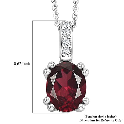 D'Joy Orissa Rhodolite Garnet and White Zircon 2.30 ctw Pendant Necklace in Rhodium Over Sterling Silver 20 Inches