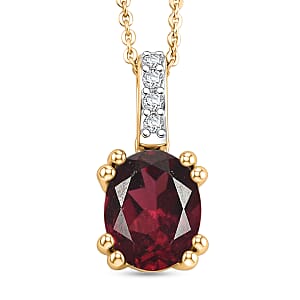 D'Joy Orissa Rhodolite Garnet and White Zircon Pendant Necklace in 18K Vermeil Yellow Gold Over Sterling Silver (20 Inches) 2.30 ctw