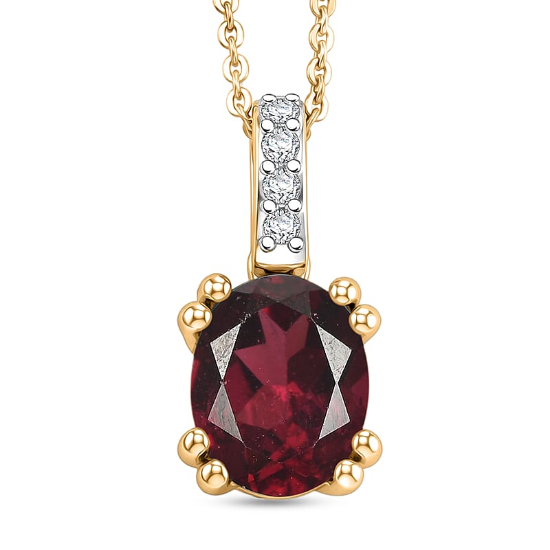 D'Joy Orissa Rhodolite Garnet and White Zircon 2.30 ctw Pendant Necklace in 18K Vermeil Yellow Gold Over Sterling Silver 20 Inches