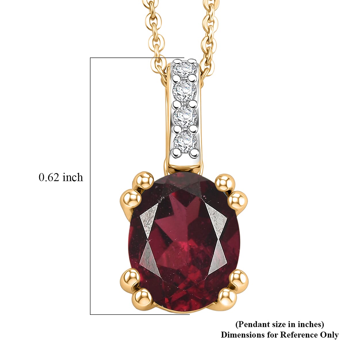 D'Joy Orissa Rhodolite Garnet and White Zircon 2.30 ctw Pendant Necklace in 18K Vermeil Yellow Gold Over Sterling Silver 20 Inches