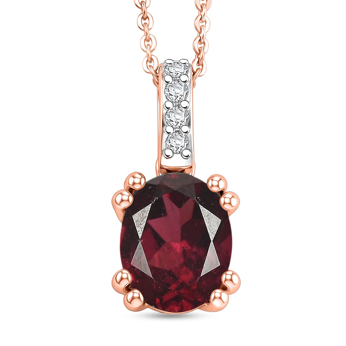 D'Joy Orissa Rhodolite Garnet and White Zircon 2.30 ctw Pendant Necklace in 18K Vermeil Rose Gold Over Sterling Silver 20 Inches