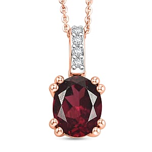 D'Joy Orissa Rhodolite Garnet and White Zircon Pendant Necklace in 18K Vermeil Rose Gold Over Sterling Silver (20 Inches) 2.30 ctw