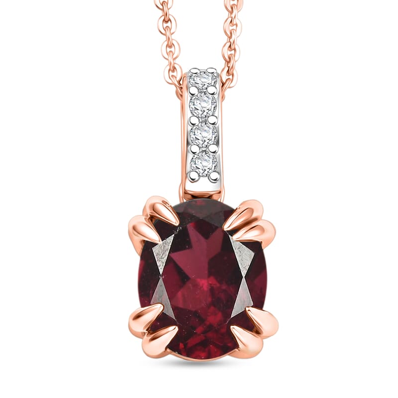 D'Joy Orissa Rhodolite Garnet and White Zircon 2.30 ctw Pendant Necklace in 18K Vermeil Rose Gold Over Sterling Silver 20 Inches