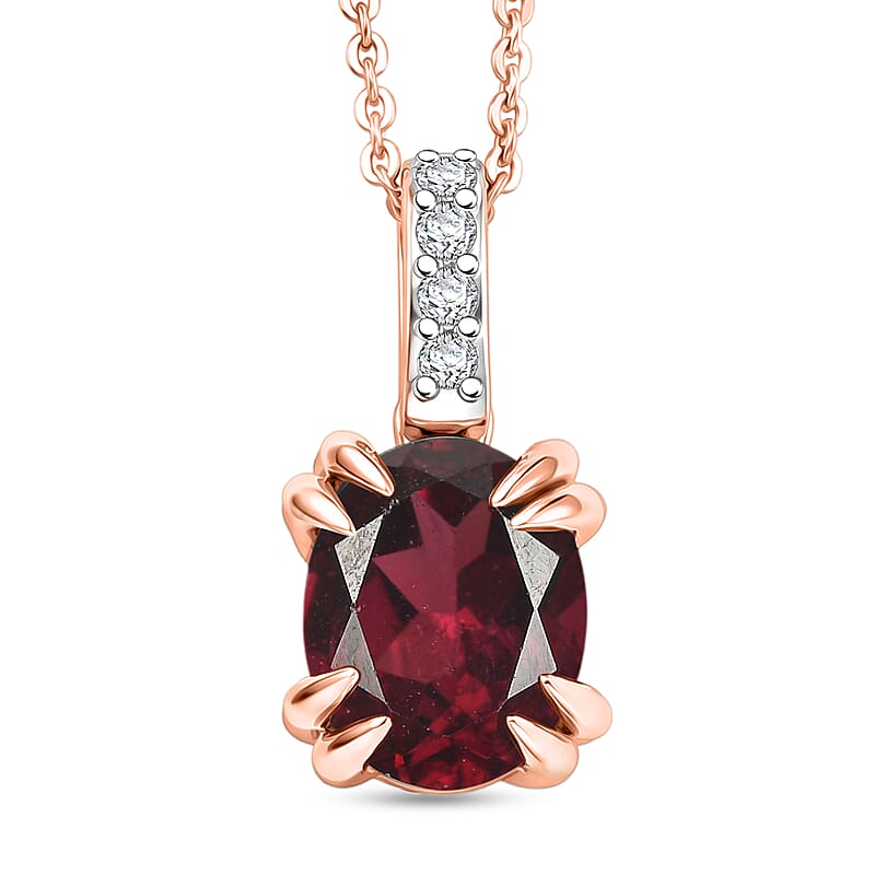 D'Joy Orissa Rhodolite Garnet and White Zircon 2.30 ctw Pendant Necklace in 18K Vermeil Rose Gold Over Sterling Silver 20 Inches