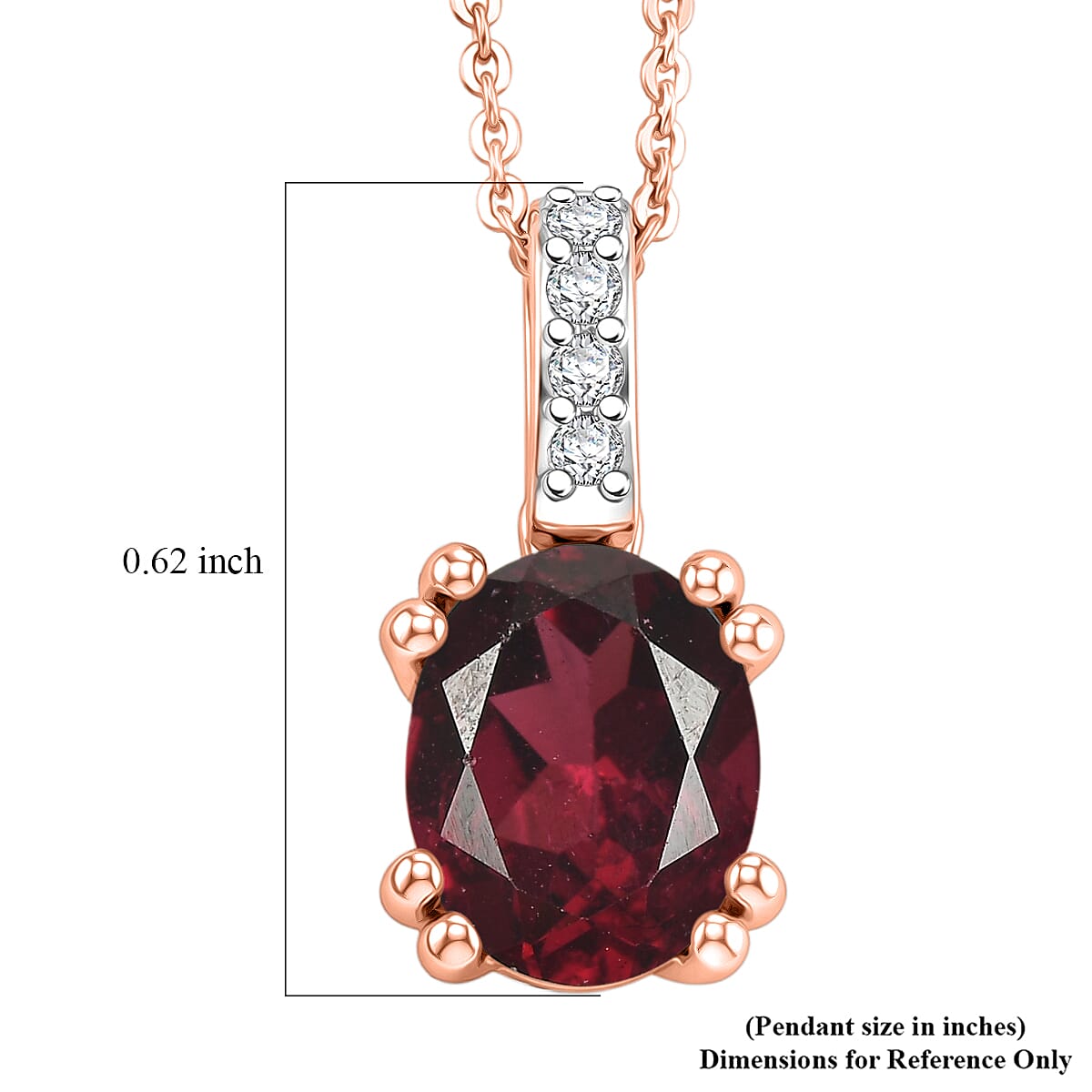 D'Joy Orissa Rhodolite Garnet and White Zircon 2.30 ctw Pendant Necklace in 18K Vermeil Rose Gold Over Sterling Silver 20 Inches